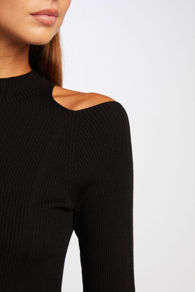 Long-sleeved jumper with openings black ladies'