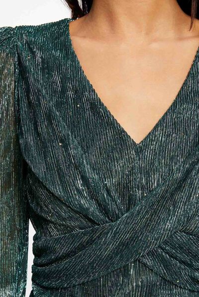 Long-sleeved t-shirt metallised threads green ladies'