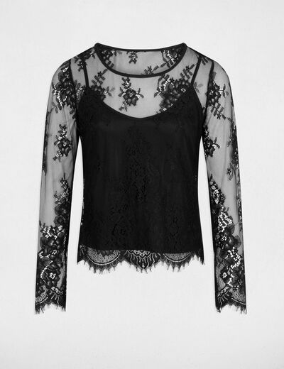 Long-sleeve lace t-shirt black women