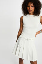 Robe courte droite bas plissé blanc femme