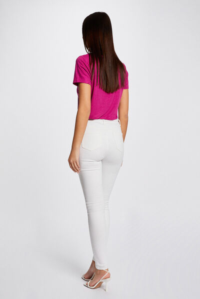 Skinny trousers with buttons ecru ladies'