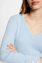 Pull manches longues avec col en V bleu femme