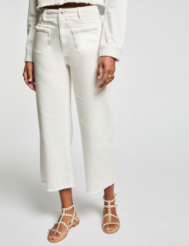 Jeans flare taille haute blanc femme