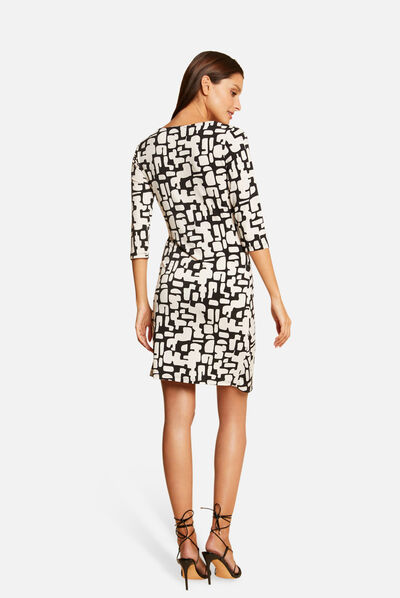 Printed draped fitted dress ecru ladies'