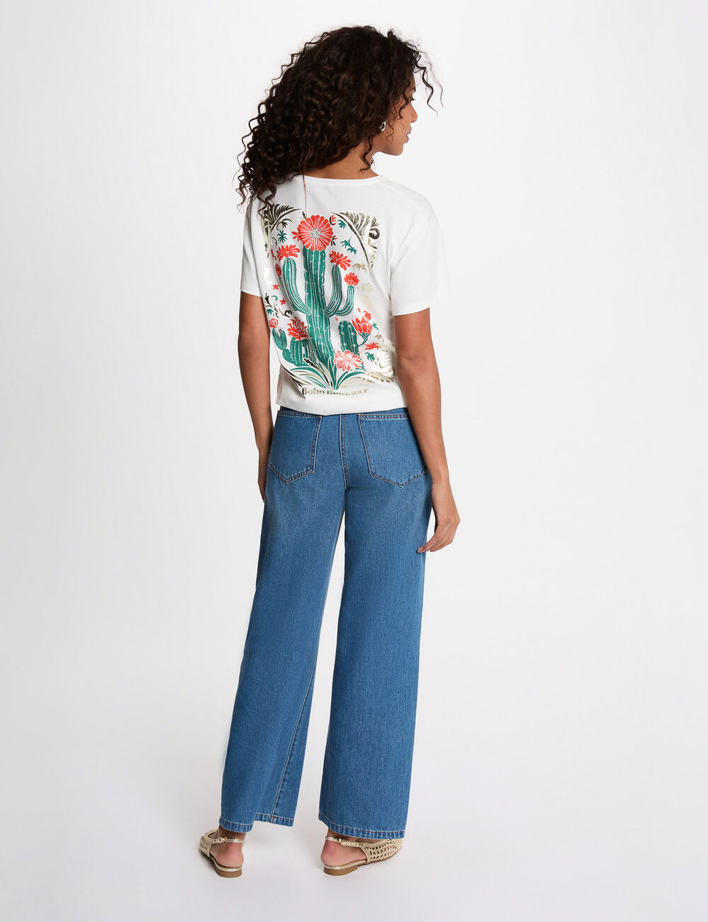 Printed t-shirt with round neck white women