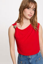 Draped cowl neck t-shirt red women