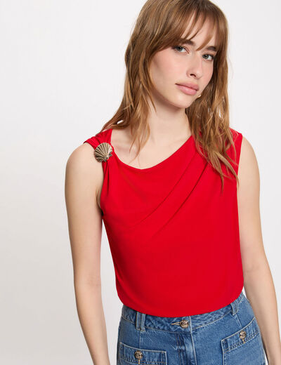 Draped cowl neck t-shirt red women