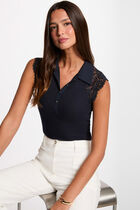 Lace t-shirt with turn-down collar navy blue women