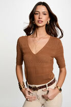 Short-sleeved jumper cognac brown women