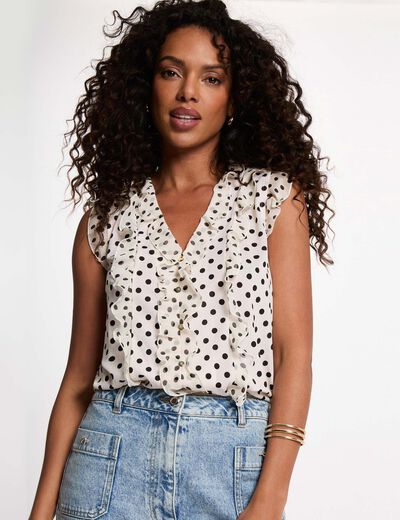 V-neck short-sleeve shirt ivory women