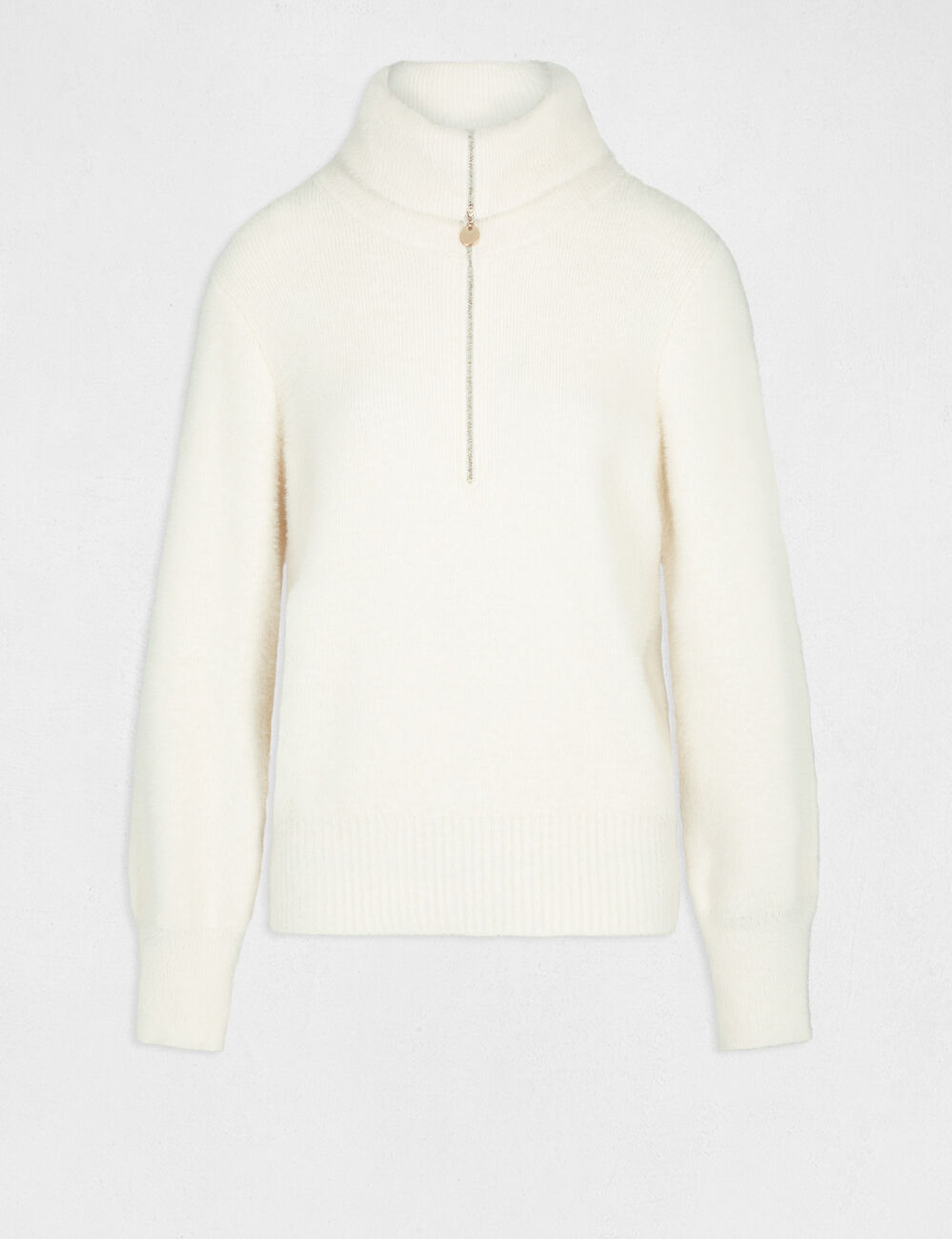 Long-sleeved jumper with zipped collar ivory women