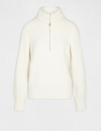 Long-sleeved jumper with zipped collar ivory ladies'