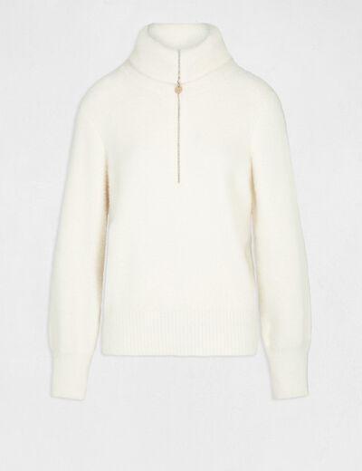 Long-sleeved jumper with zipped collar ivory women