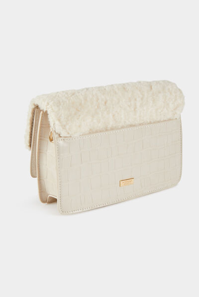 Faux fur flap bag beige ladies'