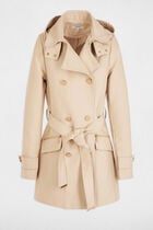 Trench cintré ceinturé à capuche sable femme