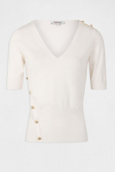 3/4-length sleeved jumper with buttons ivory ladies'