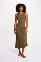 Long fitted knit dress khaki green women