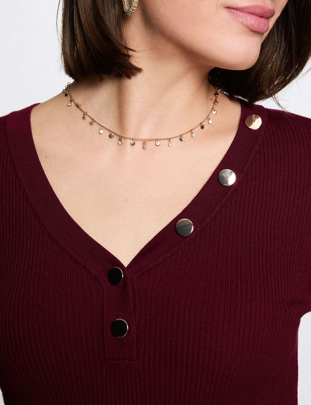 Fitted V-neck sweater bordeaux women