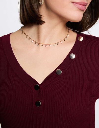Fitted V-neck sweater bordeaux women
