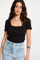 Short-sleeved ribbed t-shirt black women