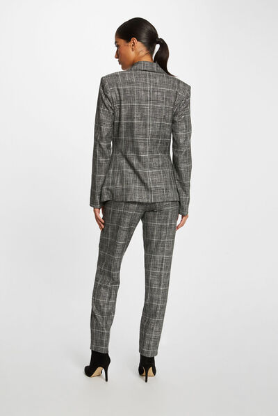 Checked paperbag city trousers mid-grey ladies'