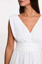 Jacquard dress with V-neck white women
