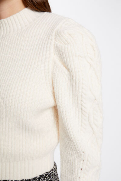 Long-sleeved jumper with high collar ivory ladies'
