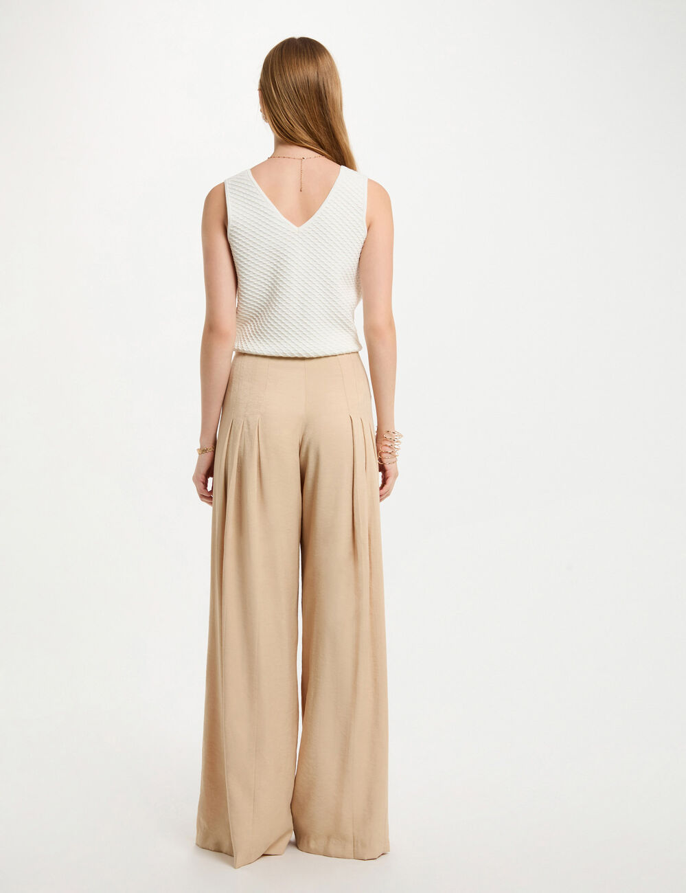 Wide leg trousers with darts cream women