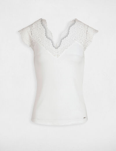 Vest top with wide straps and lace ivory women