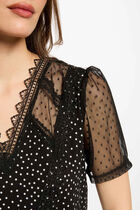 T-shirt manches courtes à pois noir femme