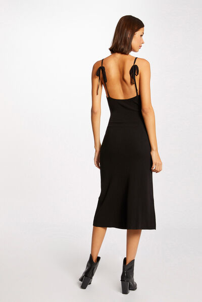 Straight jumper dress with thin straps black ladies'