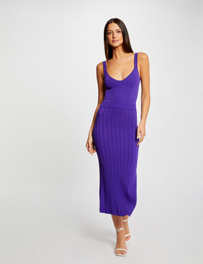 Fitted maxi jumper dress with slit purple ladies'