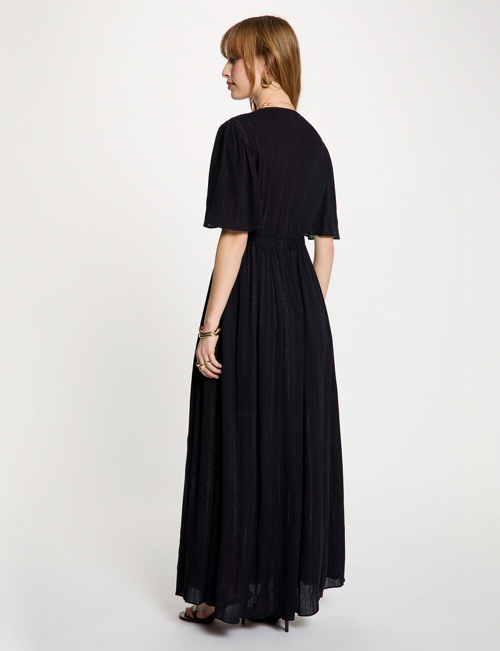 Long dress with v-neck navy blue women
