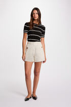 High-waisted striped shorts beige women