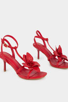 Faux leather sandals red women