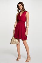Robe courte droite fluide rouge foncé femme