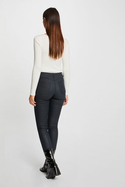 Skinny trousers wet effect navy ladies'