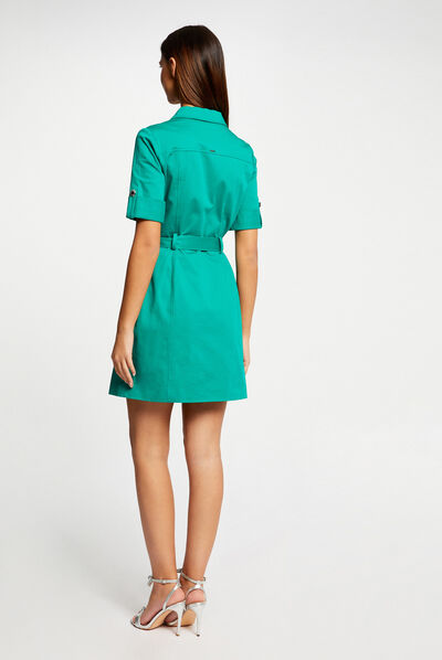 Belted straight dress with short sleeves mid-green ladies'