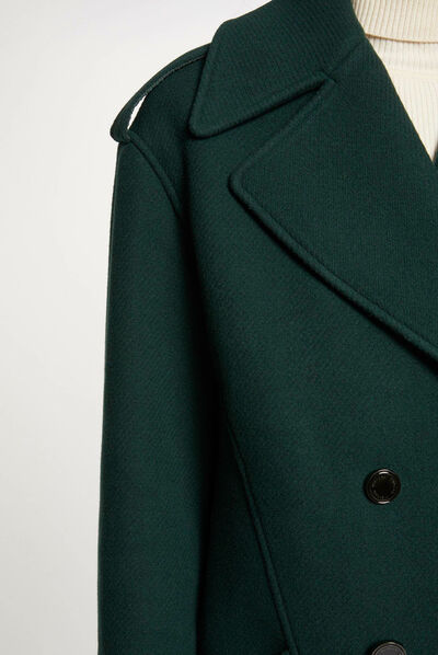 Long straight buttoned coat dark green ladies'
