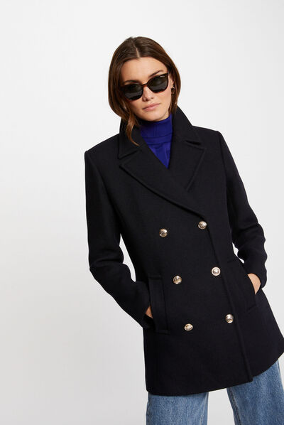 Double breasted coat navy ladies'