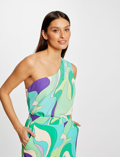 Asymmetrical blouse abstract print multicolored women