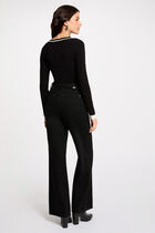 Pull manches longues col en V noir femme