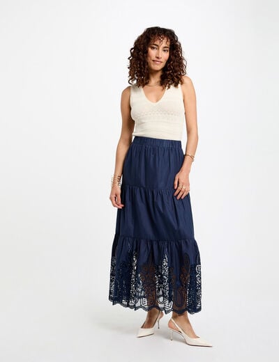 Maxi skirt lace detail petroleum blue women