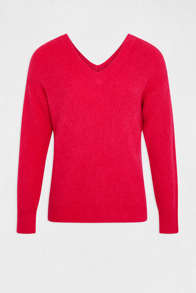 Long-sleeved jumper with V-neck medium pink ladies'