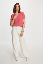 Pull col polo zippé vieux rose femme