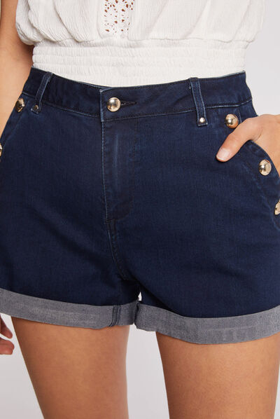 Slim denim shorts with sailor¿s effect raw denim ladies'