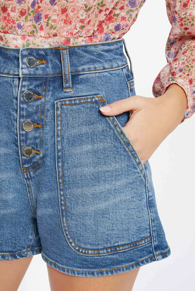 High-waisted mom denim short stone denim ladies'