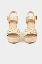 Sandales compensées jaune or femme