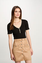 Straight short suede skirt camel women