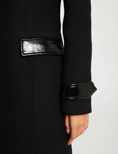 Straight coat faux leather details black ladies'